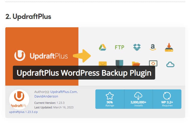 UpdrafPlus plugin wordpress